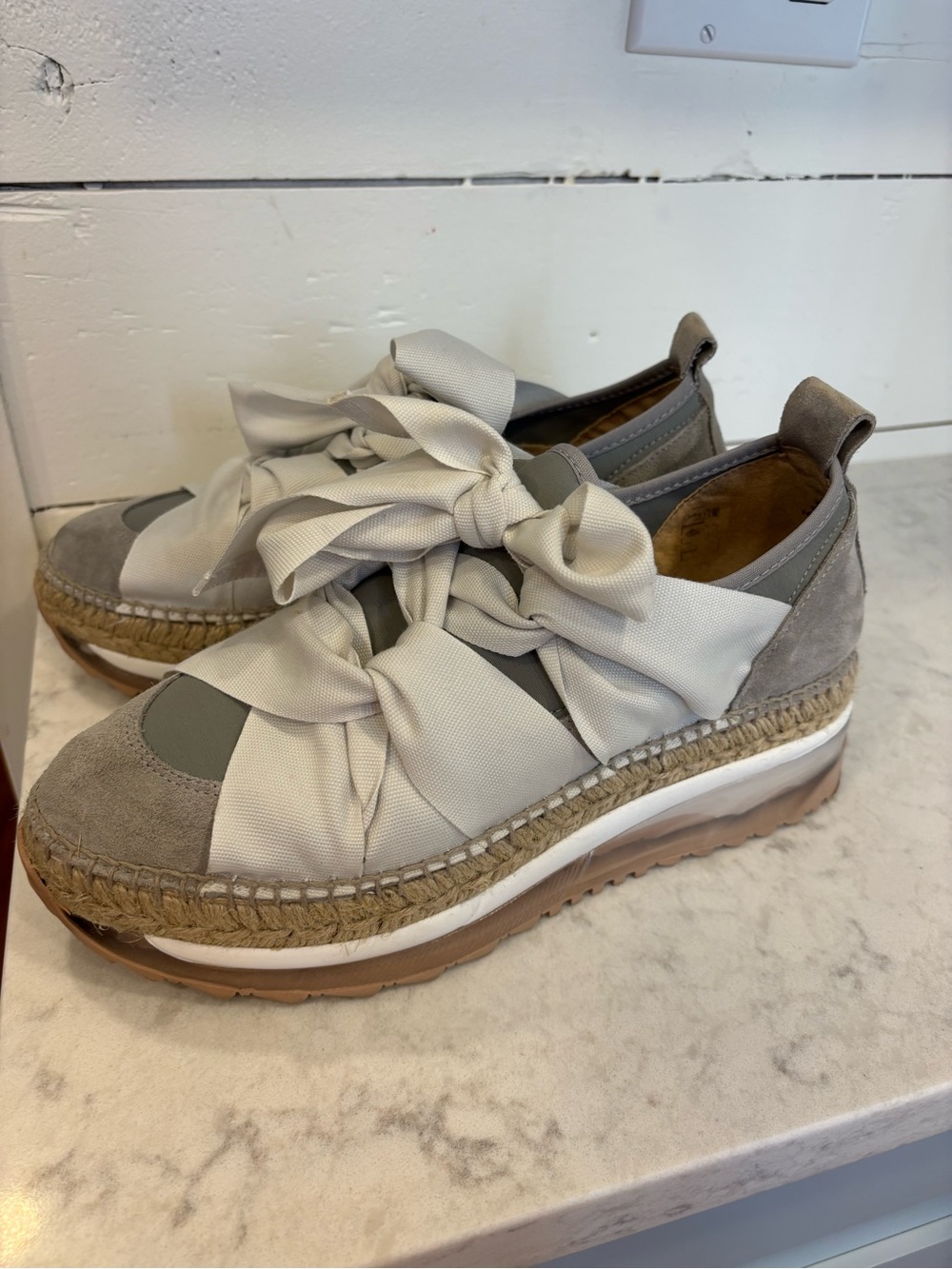 Woven Espadrille Platform Sneakers in Light Gray